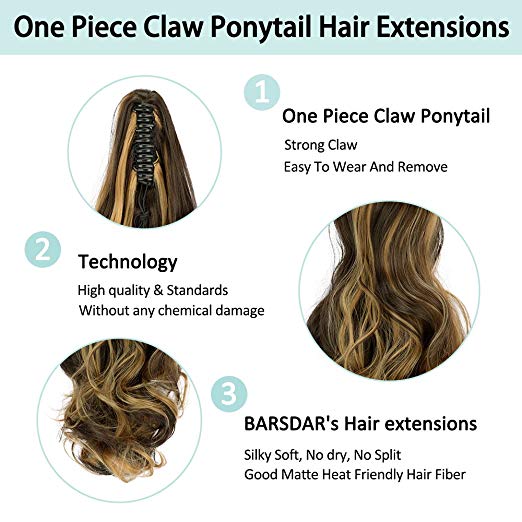 20〞Claw Ponytail Clip in Hair Extensions Hairpiece Synthetic Light Curly Soft Silky Nature Looking Heat-Resisting Different Colors for Women Fashion and Beauty-4H27#